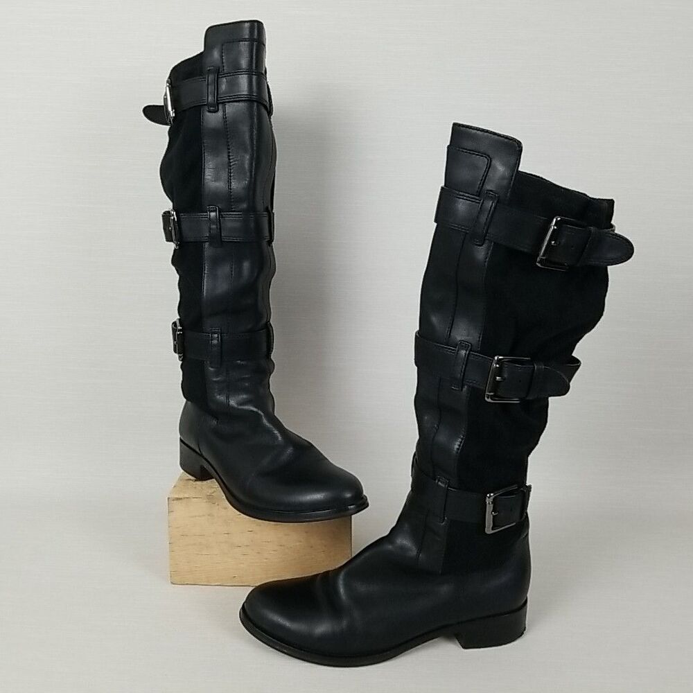 Cole Haan Womens 5.5B Knee-High Black Leather Riding Boots Buckle Equestrian